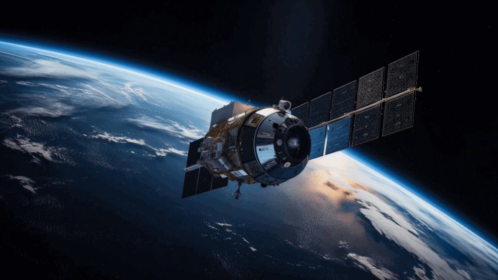 Satélite orbitando o planeta Terra, simbolizando o funcionamento da starlink