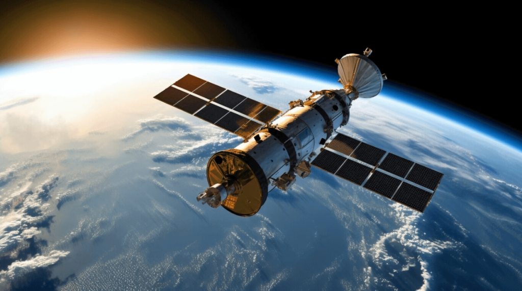 Satélite sobrevoando a Terra simbolizando a starlink.