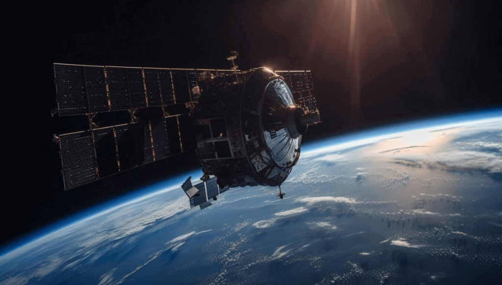 Satélite sobrevoando a Terra, assim como o starlink.